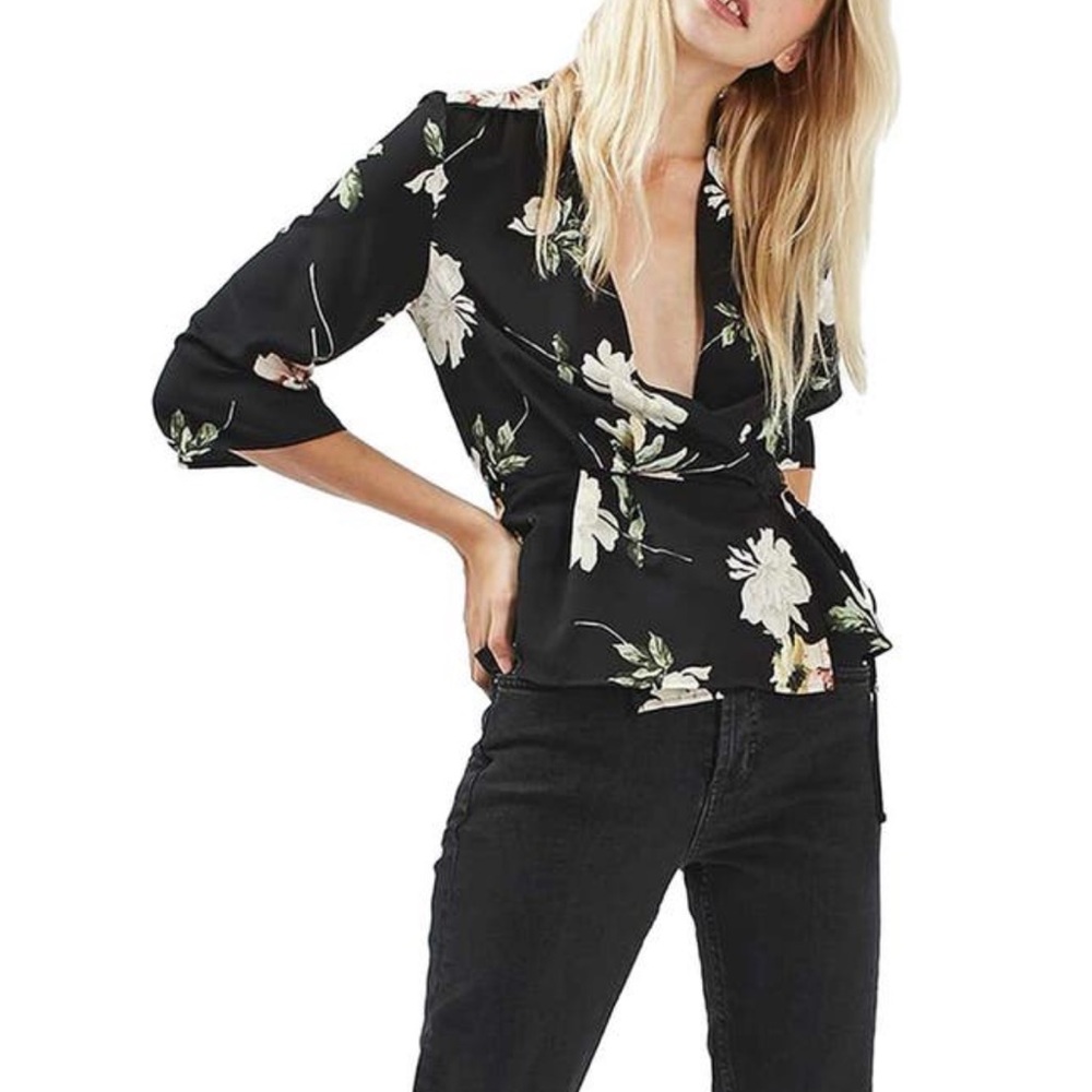 Topshop Floral Wrap Blouse